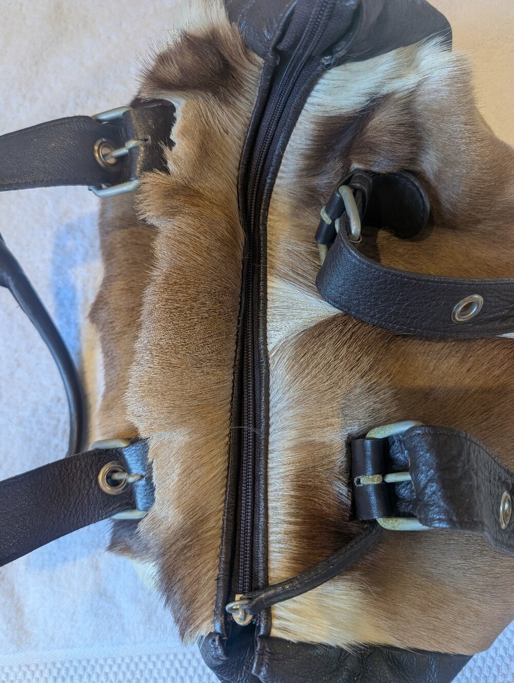 FSP Collection Cape Town Genuine Springbok Hair On Hide Leather Shoulder Bag Sat - Picture 9 of 14